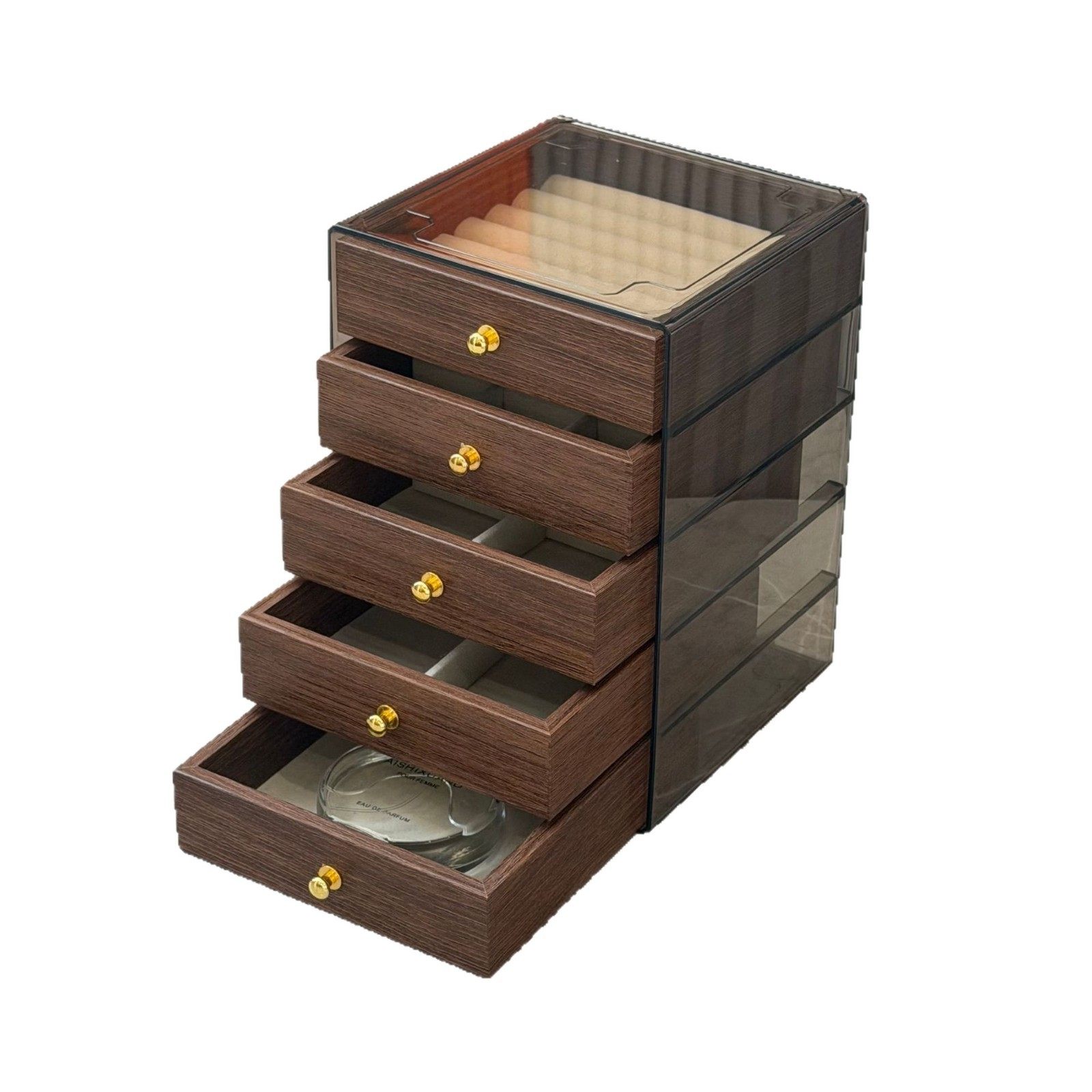 Five-Layer Large-Capacity Jewelry Box Walnut Wood Grain Anti-Oxidation Ring Bracelet Earrings Storage Box Drawer-Type Storage