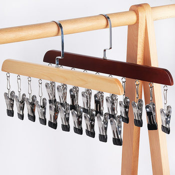New Product 10 Clips 8 Clips Multifunctional Clothes Hanger Underwear Vest Sling Belt Hanging Hat Storage Solid Wood Storage Clothes Hanging