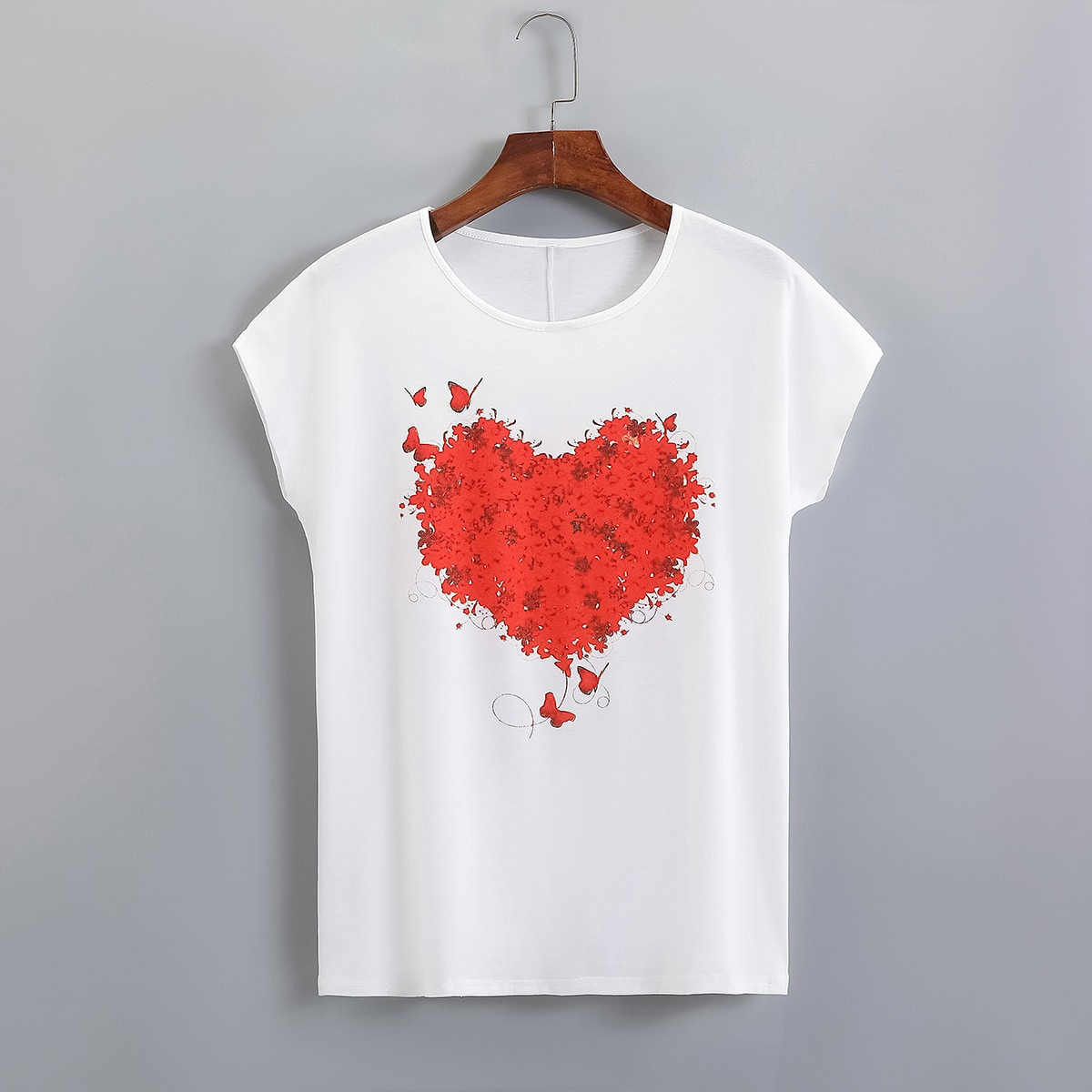 Womens Casual Heart Print T Shirt Comfortable Stylish Spring Summer Wholesale Available custom packaging
