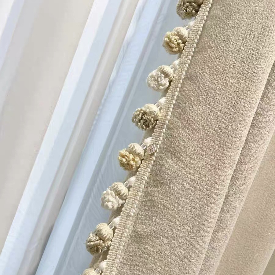 Curtain Lace Accessories with Tassels on the Side, Trendy Pine Cone Ball Decoration, Black Valance Splicing Edge Tassels, No Sewing Required