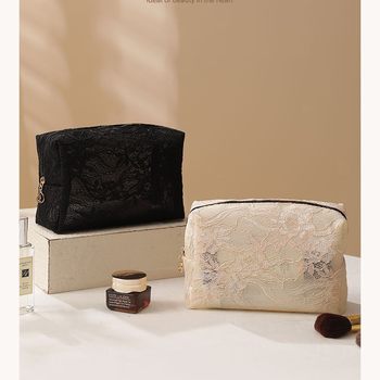 Light Luxury Lace Cosmetic Bag, Mesh Cosmetic Bag, Portable Toiletry Bag, Travel Storage Bag, Bag-In-Bag, Cross-Border Hot Item