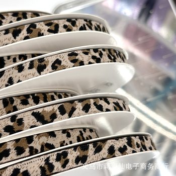 High-End Leopard Print Polyester-Cotton Webbing 1cm Bow Material Hand-Made Hair Accessories DIY Jewelry Accessories Straw Hat Ribbon