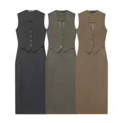 Pb&Za Women's 2025 Winter New Casual Deep V Neck Sleeveless Button-Decorated Midi Dress 3644188