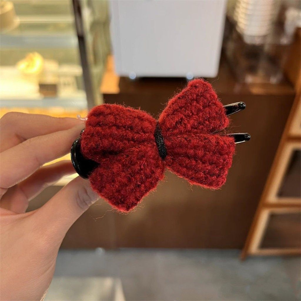 Autumn and Winter Knitted Wool Bow Hairpin Ball Head Fixed Grabber Hairpin Hairpin Special Shark Clip