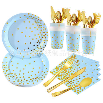 Amazon disposable plate cake plate round plate birthday party tableware suit color dot paper plate