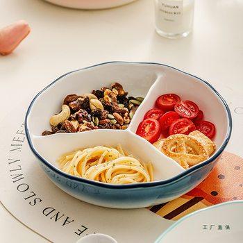 Three-Compartment Ceramic Divided Plate for Adults and Children, Cafeteria-Style Meal Plate, Home Dining Plate, Fat-Reducing Divided Plate