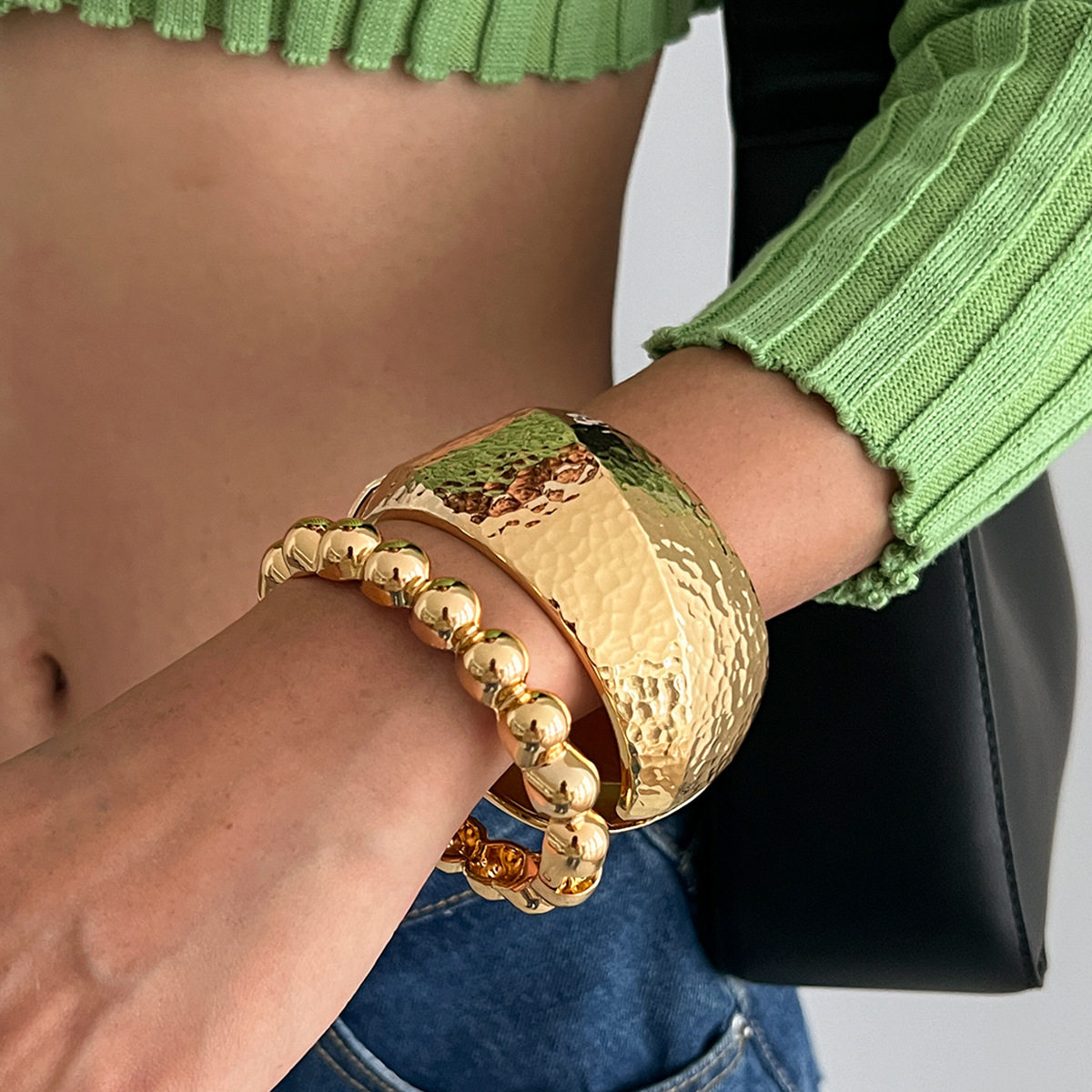 Europe and the United States cross-border jewelry wholesale exaggerated alloy bracelet foreign trade explosions hammer pattern wide face jewelry bracelet Bracelet