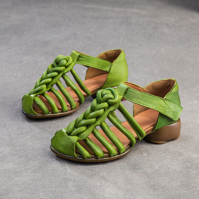 Dép Sandal Nữ Quai Dệt Thủ Công Đế Mềm Thoáng Khí Đế Cao 3cm - 4cm Màu Nâu, Trắng, Xanh