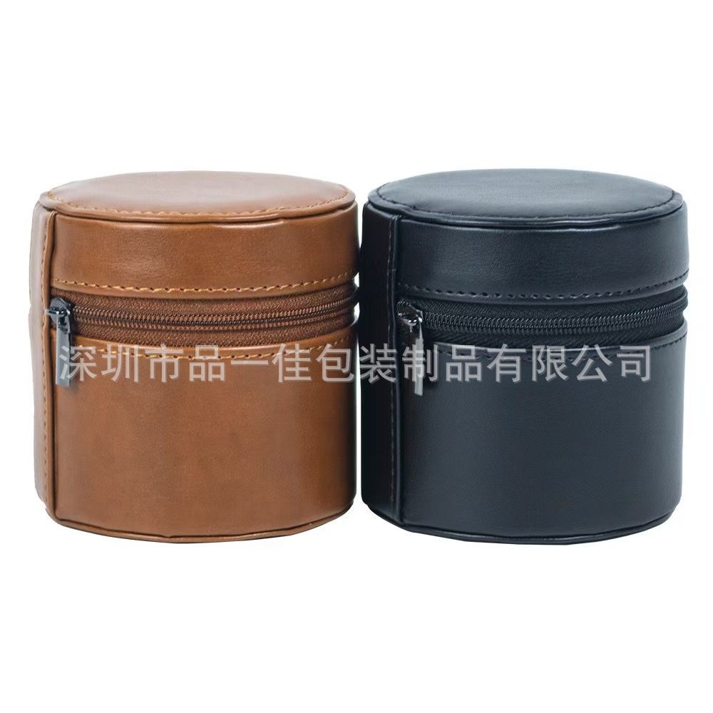 Factory in stock PU leather cylindrical single zipper watch box portable compact anti-drop mechanical watch box