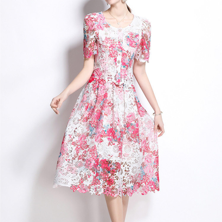 Chic Two Piece Set Elegant Sheer Lace Top with Short Sleeves Flattering Skirt Perfect for Summer Events Wholesale