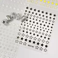 Cartoon Thin and Flexible Nail Stickers, Black and White Japanese-Style Simple Five-Pointed Star Nail Stickers with Adhesive Backing, Small Star Nail Stickers
