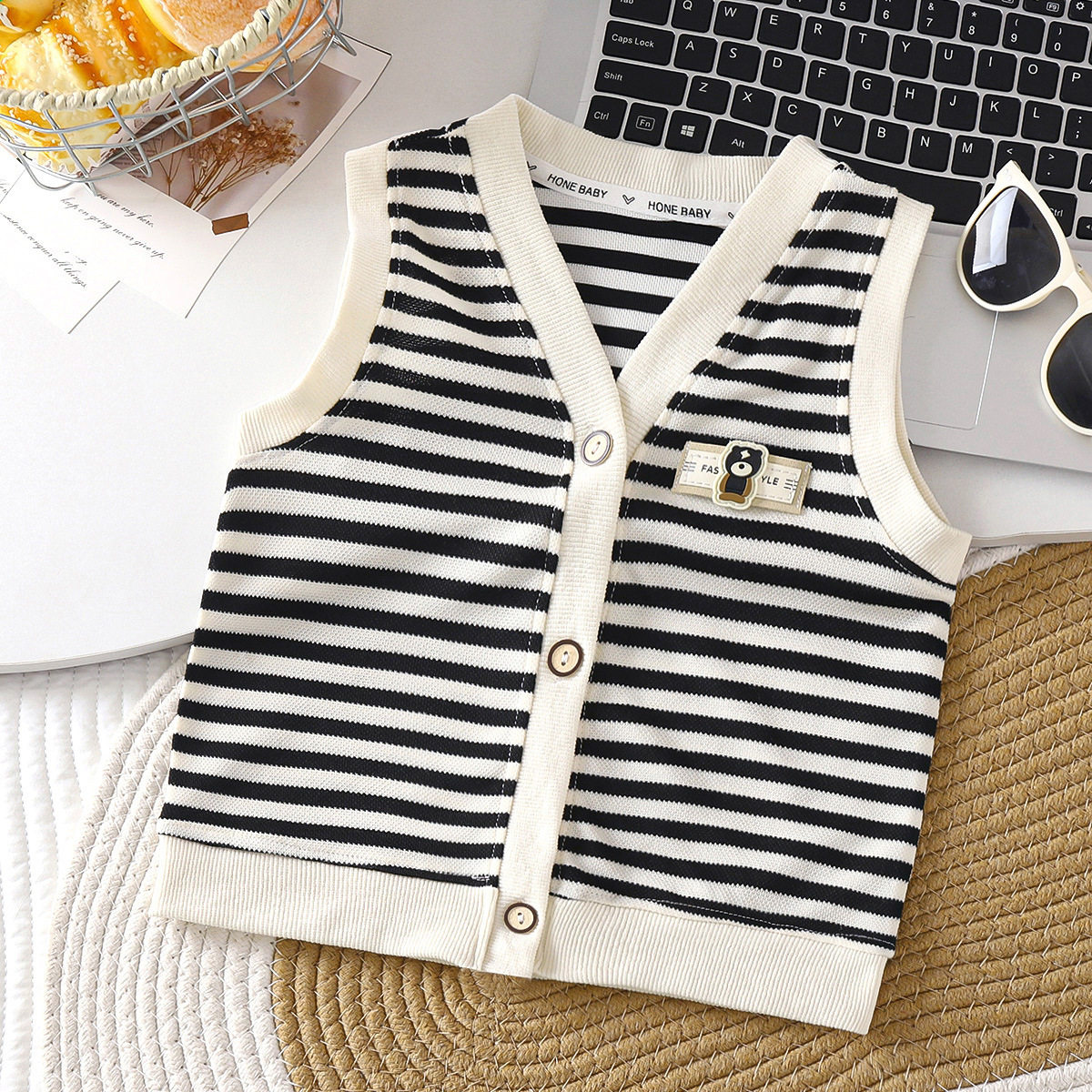 Boys & Girls Baby Striped Classic Versatile Vest, New Spring & Autumn Korean Style Stylish Waistcoat