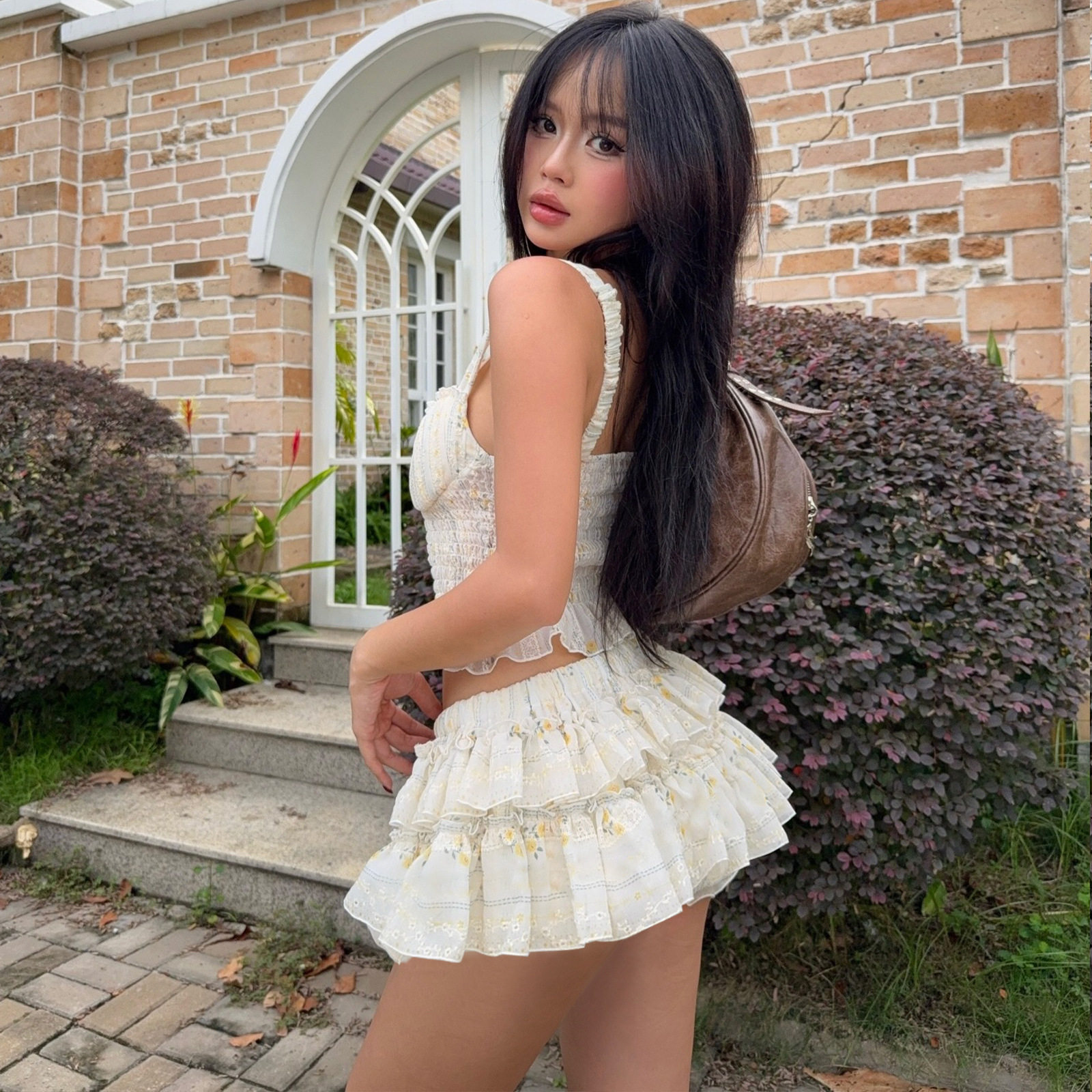 Floral Print Crop Top and Puff Skirt Set Sexy Elegant Spring Womens Fashion for Casual Outings Wholesale Available