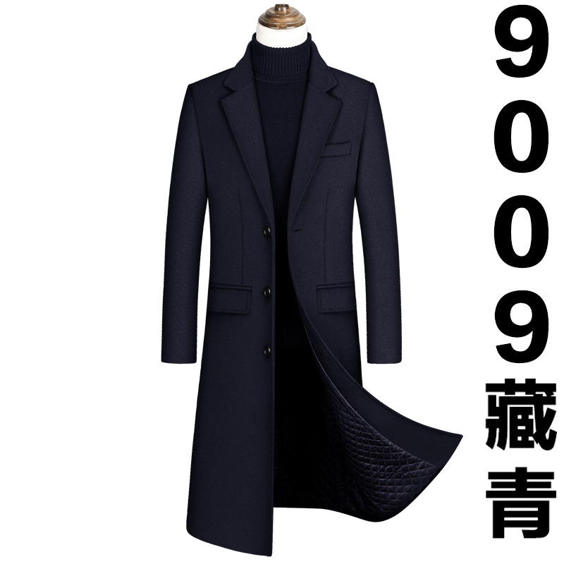 欧码加大跨境版羊毛呢大衣长款过膝西装领加棉加厚毛呢大衣男外套