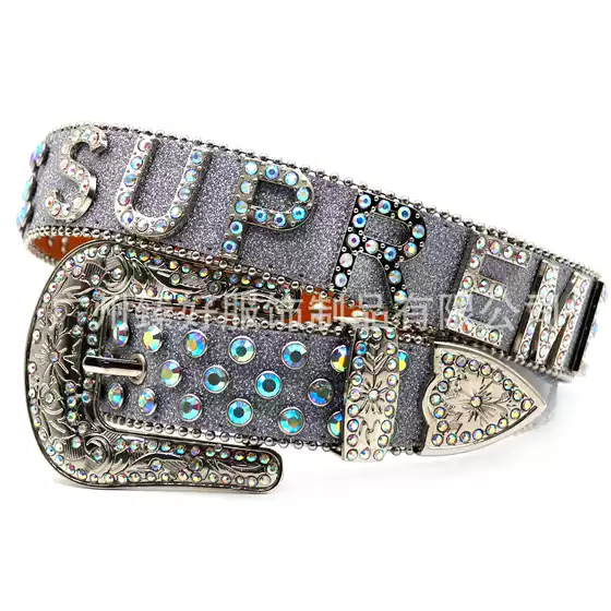 European and American Fashion High-end Sense Belt Men's Punk Exaggerated Personality Letter Accessories Rhinestone Belt Women's Cross-border Belt