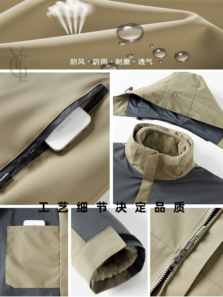 Customized Windbreaker with Logo Printed, Three-In-One Workwear for Men and Women, Custom-Made Windproof Outdoor Fleece-Lined Work Jacket