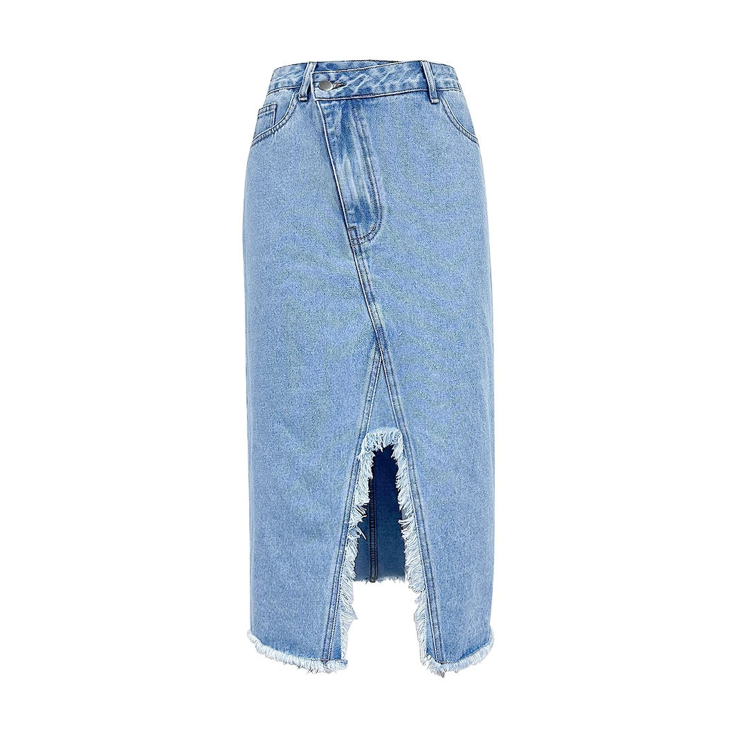 High Waisted Denim Skirt Bodycon Fit Stylish Design Casual Chic Perfect for Spring Summer Wholesale Available