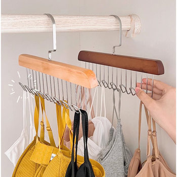 8-Hook Wooden Hanger for Underwear, Vests, Ties, Storage Hooks, Student Dormitory Solid Wood Wave Drying Rack
