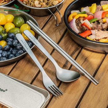 Pure Titanium Spoon Fork Square Chopsticks Ultra Light Portable Tableware with Storage Box Outdoor Camping Picnic Spoon Spoon