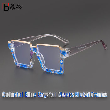 Trendy European and American Fashion Anti-Blue Light Glasses Frame Lower Half Frame Square Large Frame Non-Prescription Glasses Ins Internet Celebrity Style Glasses Frame