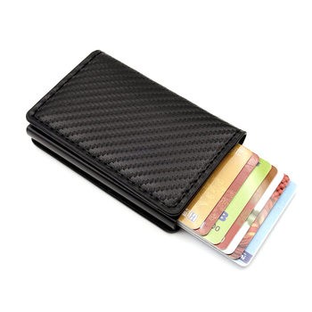 Cross-border men's card bag anti-theft brush ultra-thin carbon fiber RFID automatic elastic card aluminum alloy bank card wallet