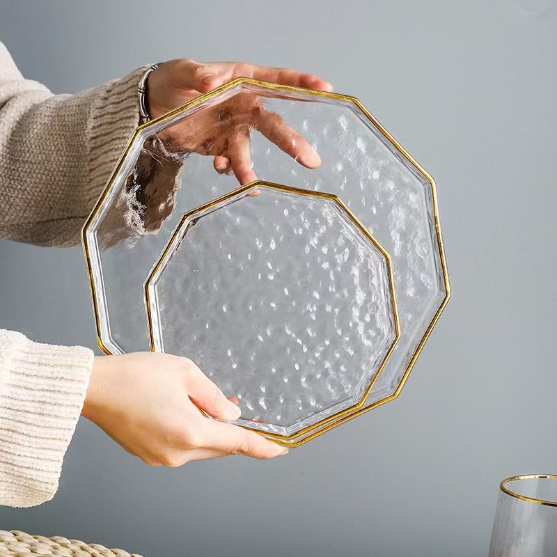 Scandinavian Irregular Western Food Plate Phnom Penh Crystal Casual High-Looking Glass Plate Tray Polygonal Fruit Plate Dried Fruit Plate