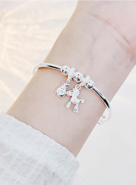 足银999手镯匠心马到成功福禄双全银手镯时尚手链气质百搭银手饰