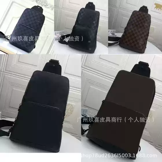 Classic Men's Chest Bag Plaid Print Multi-Layer Zipper Waist Bag Single Shoulder Crossbody Leather Foreign Trade Men's Bag High Version