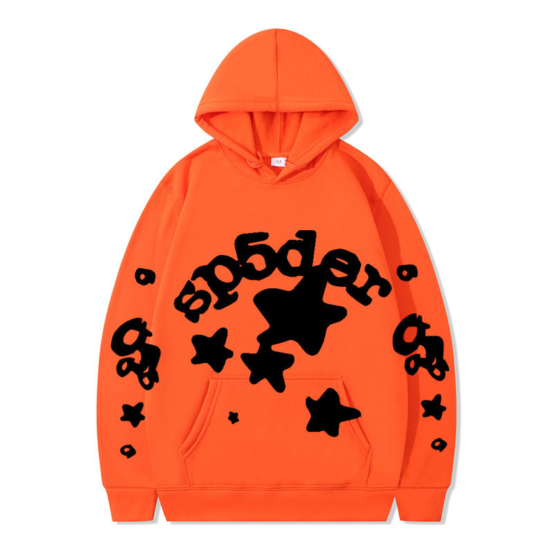 跨境 SP5DER蜘蛛网印花帽衫欧美潮牌大码宽松男女款连帽卫衣