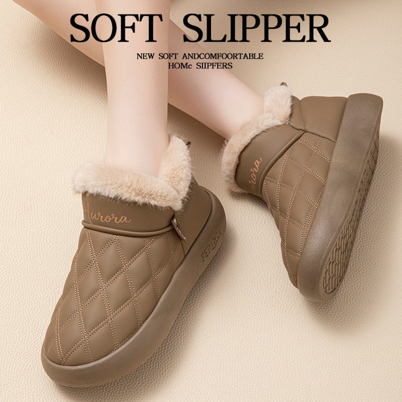 Fengrunjia Non-Slip Soft Sole Thick Sole Winter 2025 New Cotton Shoes Fleece-Lined Thickeneded Indoor Cotton Slippers Women's Shoes Export