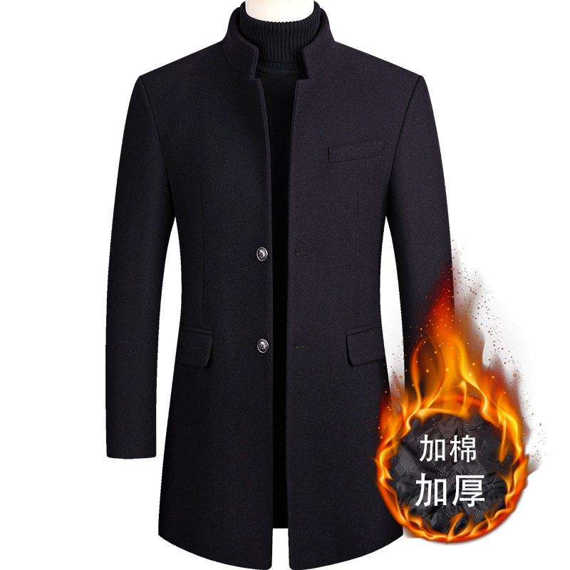 Mens Wool Blend Overcoat Mid Length Warm Coat Casual Winter Outerwear Available in Multiple Colors and Sizes