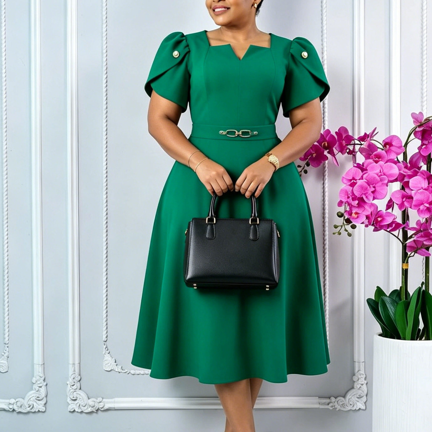 Plus Size Elegant High Waist Dress Summer Fashion African Print Comfortable Fabric Wholesale Available