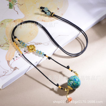 Autumn Original Design Lacquer Bead Necklace Hand-Woven Girls Fashion Transfer Bead Pendant Rope Four Seasons Sweater Chain