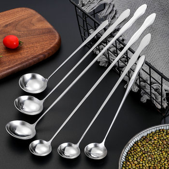 Stainless Steel Seasoning Spoon Thickened Long Handle Deep Pot Spoon Kitchen Small Oil Spoon Round Head Honey Spoon Restaurant Seasoning Spoon