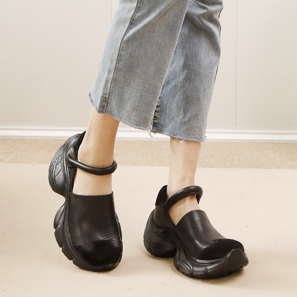 Giày sneaker nữ da bò thật đế dày phong cách thể thao — Màu đen, Màu nâu nhạt