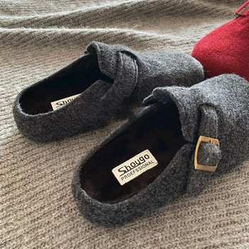 Retro Forest-Style Birkenstock Shoes for Women, 2025 Autumn and Winter New Style, Slip-On Thick-Soled Closed-Toe Half-Slipper Furry Shoes