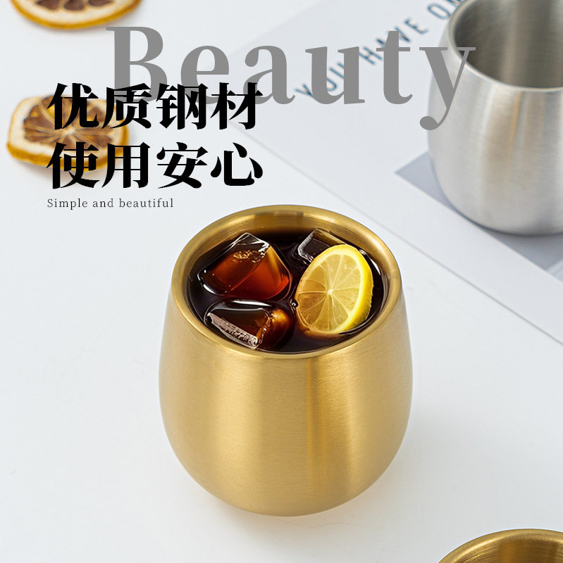 304 Stainless Steel Double-Layer Cup Kidsren's Insulated Anti-Scalding Restaurant Small Tea Cup Small Wine Cup Coffee Cup Water Cup Beer Cup