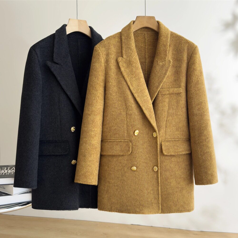 Endi ginger yellow, высококачественное пальто на одно плечо, женская коллекция осени и зимы 2025, свободный маленький костюм, двустороннее шерстяное пальто Изображение 1