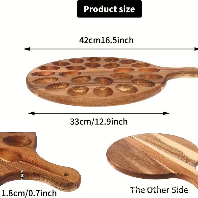 Cross-Border Acacia Wood Egg Tray Kitchen Egg Tray Compartment Round Solid Wood Multi-Compartment Duck Egg Tray with Handle