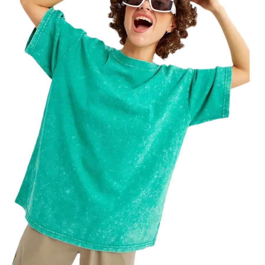 Womens Vintage Wash Dyed T Shirt Solid Color Short Sleeve 100 Cotton Spring Summer Casual Wear Wholesale Available