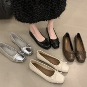 Shoes for Women: New Spring Style Flat Shallow Bowknot Shoes, Silver French-Style Loafers, 2024 French Style