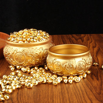 Treasure Bowl Fortune Basin Ornament Double Fish Basin Metal Crafts Sand Gold Small Ingot Solid Brass Five Blessings Treasure Bowl