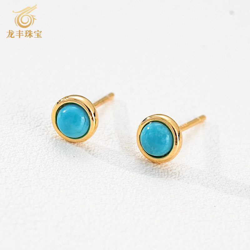 Ювелирные изделия из 18-каратного золота с серебряным покрытием Longfeng Turquoise S925 бирюзовые серьги-пузыри простые и универсальные женские серьги Изображение 1