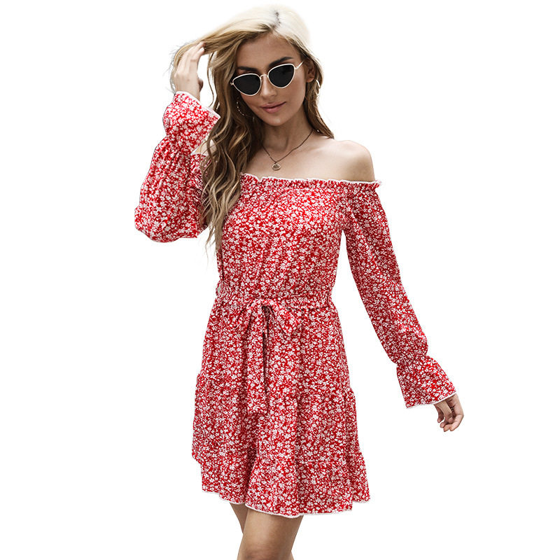 Floral Off Shoulder Dress Long Sleeve Elegant Design Comfortable Fabric Perfect for Spring Summer Events Wholesale