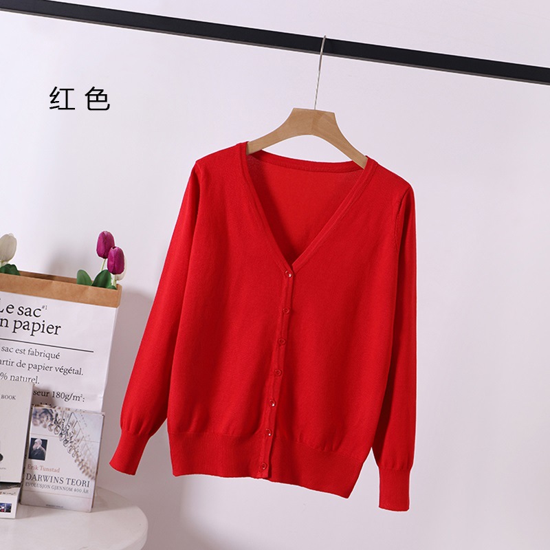 春秋新款气质针织开衫春夏宽松大码女装纯色丝光棉空调衫外套上衣