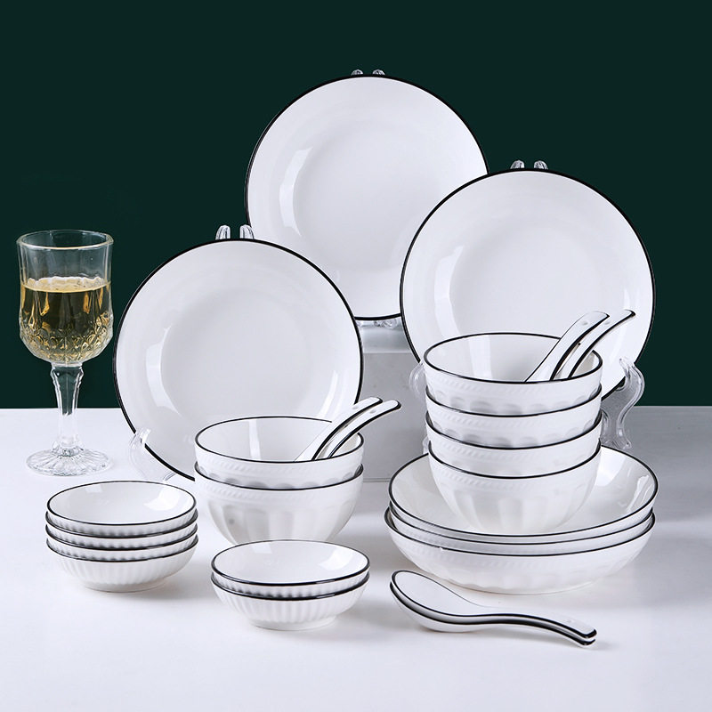 Nordic Style Light Luxury Black Mouth Bead Lotus Bowl and Dish for Home High-value Japanese Style Solid Color Cyber Celebrity Rice Bowl Nian Soup