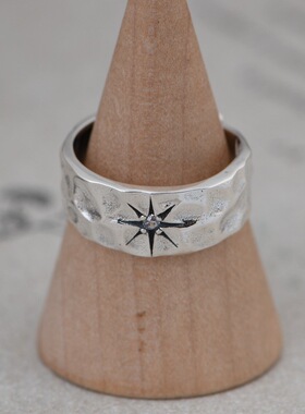 女士银饰手工指环开口银戒指星芒