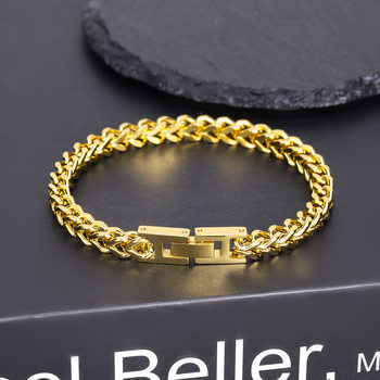 Summer New Hippo Stainless Steel Hip Hop Men's Cuban Chain Bracelet Aggressive Folding Buckle Franco Bracelet