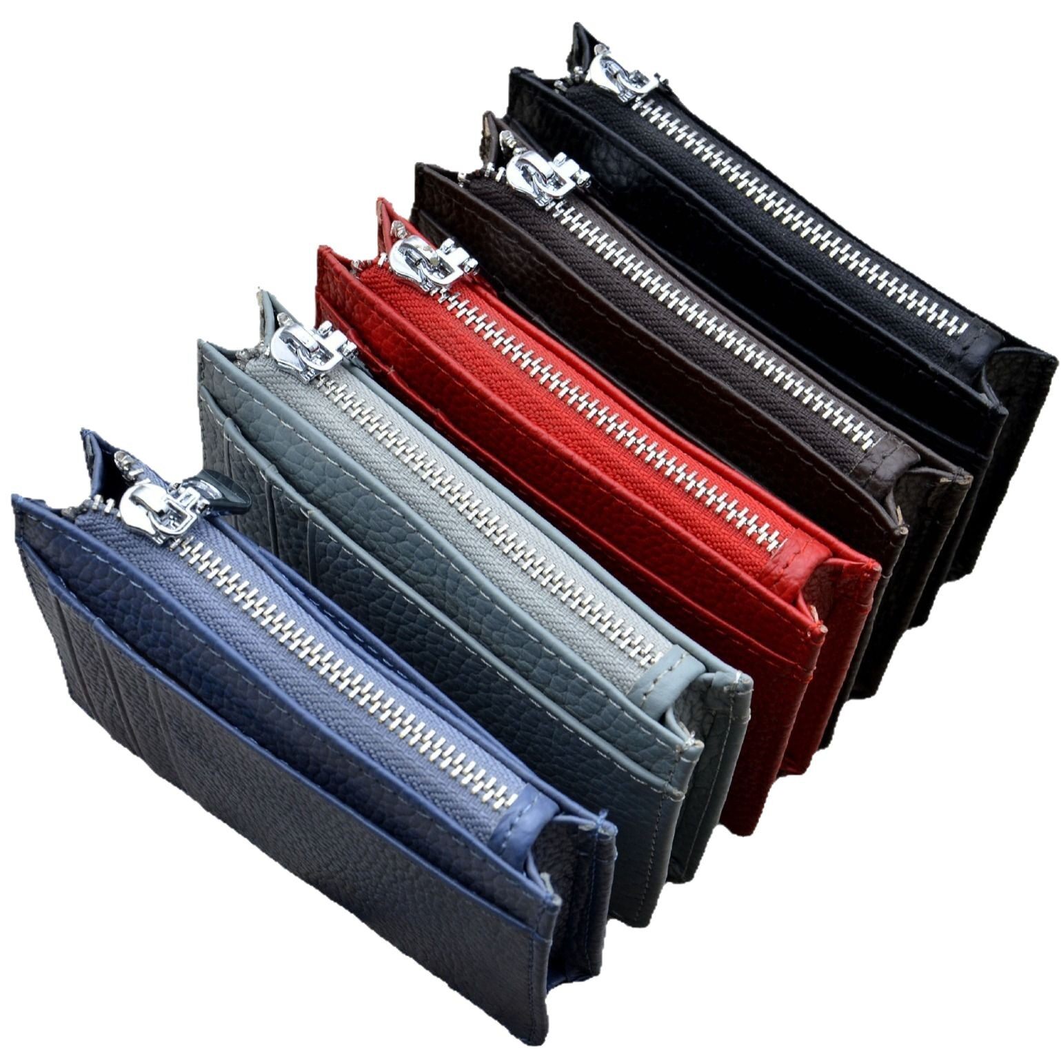 Foreign Trade Card Holder Genuine Leather Women's Cowhide Japanese Style Pure Color Thin Zipper Coin Purse Simple Multi-Card Slot Id Card Holder for Men