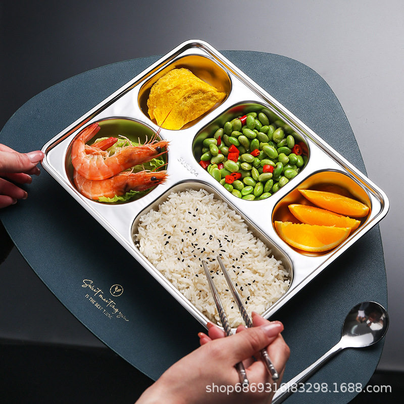 Food-Grade 304 Stainless Steel Divided Plate for Canteens, Student Fast Food Plate, Light Luxury, High Aesthetic Value, Commercial Tableware Tray